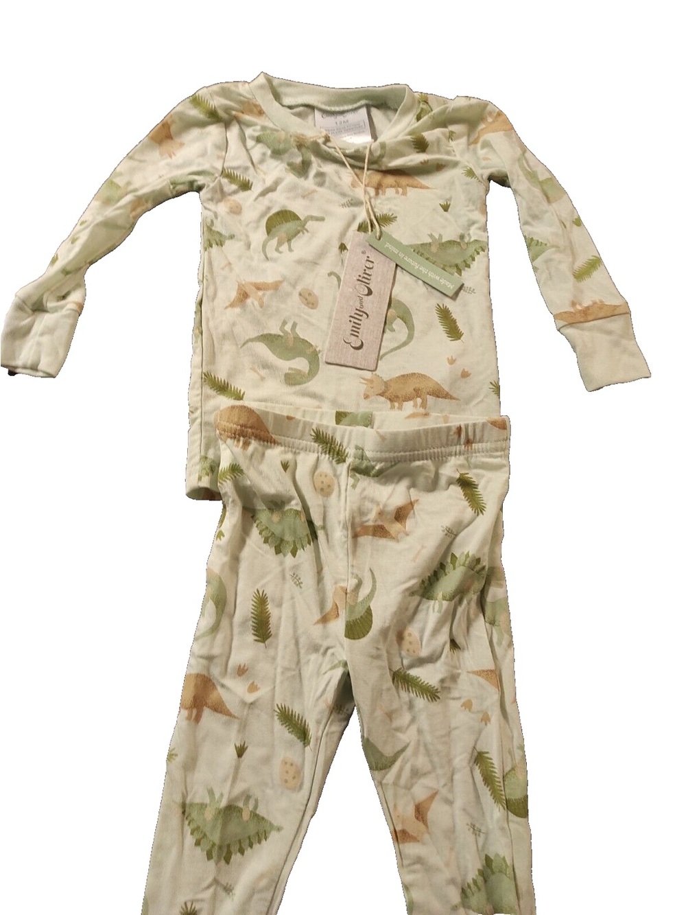 Children's Dino Pajama Set - Light Blue with Green & Tan Dino Print